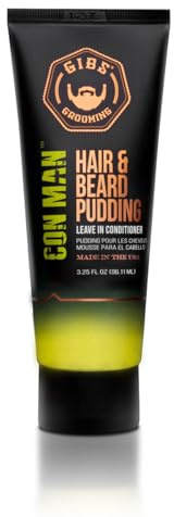GIBS Grooming Con Man Hair & Beard Pudding (3.25 oz) Men's Leave In Conditioner - Daily Moisturizer & Styling Aide - Lightweight - Sensitive Skin - All Hair Types – Castor Oil & Hibiscus - Made in USA