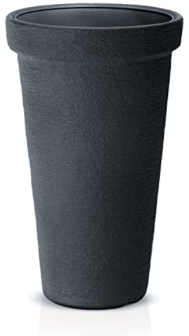 Vaso per Fiori piante Tondo Classic Tower Decorativo in Plastica Alto 79 cm da interno esterno Ø48 cm Colore Nero Design Moderno 86 Litri