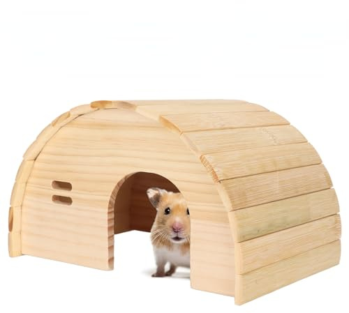 HERCHR Maison De Hamster en Bois pour Petit Animal De Compagnie, Cachette en Bois De Cochon d'Inde Arquée Résistante Aux Morsures pour Gerbilles, Cochons d'Inde, Hamster Nain, Ours Doré