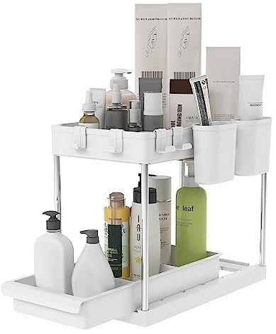 Meerveil Estante de Almacenamiento Inferior del Fregadero 2 Capas de Cajón de la Cesta Inferior del Armario Deslizante, Acabado Multipropósito de la Cocina