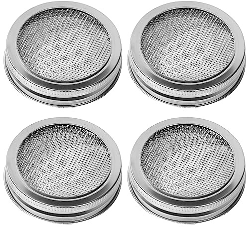 4 Pack Sprouting Lids, Mason Jar Sprouting Lids 20 Mesh 304 Stainless Steel Regular Mouth Jar Screen Sprouting Kit Lids for Growing Bean, Broccoli, Alfalfa, Salad Sprouts and More
