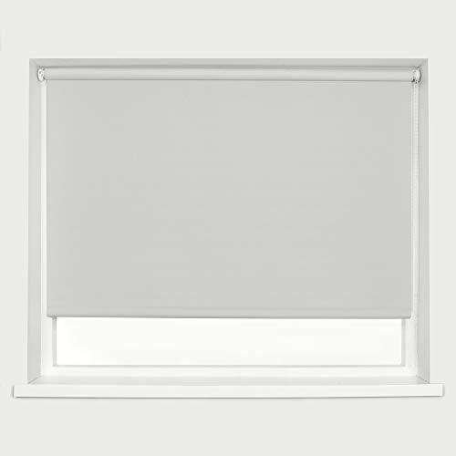 Light Grey Blackout Roller Blinds Thermal Blackout Material Metal Brackets & FIttings 25mm Roller Tube Easy Fit Child Safe Bedroom Office60cm Width x 160cm Length