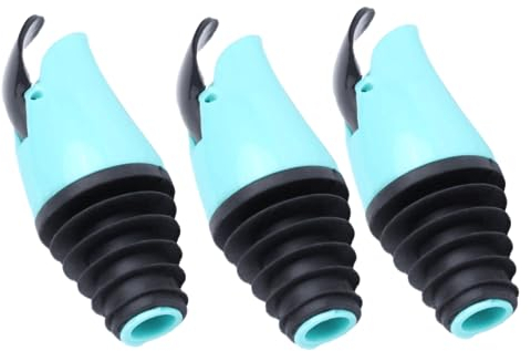3 Pcs Liquor Bottle Pourers, Oil Vinegar Bottle Stopper Spout with Leak-Proof Lids, Measured Pourer, ABS Silicone Spouts, Kitchen Accessories for Oil, Vinegar, Olive Oil, Salad, Wine (Blue)