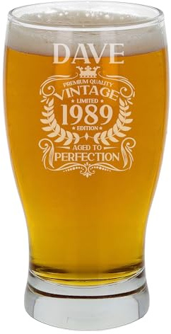 Always Looking Good Verre à bière gravé vintage 1989 pour homme - Cadeau pour 36 ans - Verre à bière - Motif tulipe