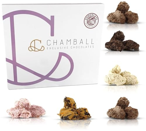 Caja de Chocolates para Regalar, 24 Trufas de Chocolate Belga Artesano: Chocolate Blanco, Chocolate Negro, Chocolate con Leche, Mango, Fresa y Naranja, Rocas de Chocolate ideal caja regalo Chocolate