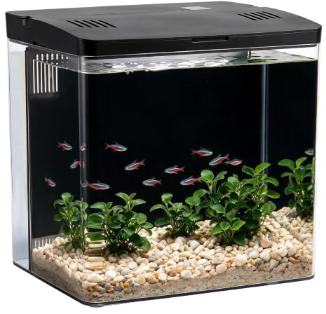 Craftsboys 4.5L Aquarium Starter Kits, Small Arcrylic Betta Fish Tank with Led Lights and Backwall Filter (Black)