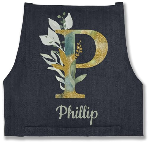 Schürze - Name und Initialen - Namens Geschenk - 85x69 - Jeans Blau - geschenke für ältere damen buchstaben letter backschürze personalisierte kochschürze anfangsbuchstabe letters schürzen