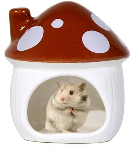 Woleigiao Keramik-Pilz-Hamsterversteck – Hamster-Habitat für Hamster, Chinchillas, Igel und Rennmäuse, Mäuse, Kleintiere, Meerschweinchen, Haus, Hamsterbett (braun)