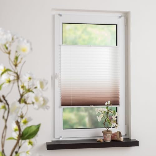 Bedrucktes Klemmfix-Plissee mit Farbverlauf, Lichtschutz, Sichtschutz, verspannt, ohne Bohren oder Schrauben, Breite: 45 cm/Länge: 130 cm, Mokka