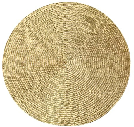 Ueiwffzo Runde Platzsets 4er Set Hitzebeständige Geflochtene Platzsets für Küchentisch 38cm Runde Waschbare Hochzeit Tischsets (Golden)