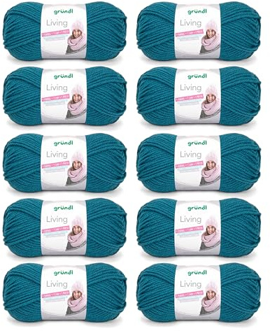 Gründl Wolle Living - Dicke Wolle zum Häkeln und Stricken - Winterwolle - Weich und wärmend - 80% Polyacryl, 20% Polyamid - 10 Knäuel 100 g / 100 m - Nadelstärke 8-9 - petrol