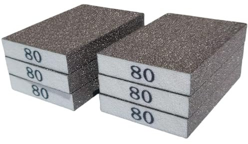 Tonmp Handschleifblöcke mit Körnung 80, mittelgroßer Schleifschwamm, nass und trocken, Doppelnutzungs-Schleifschwämme, waschbar und wiederverwendbar, ideal für Wandpolitur aus Holz, Metall, 6 Stück
