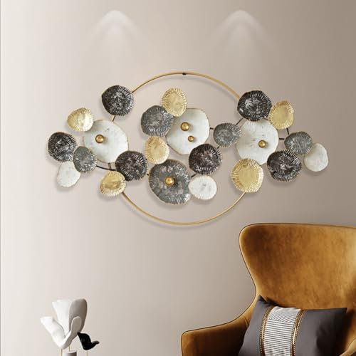 AUHOAZ Boho Wandskulpturen, 3D Wandornament Rund, Metall Wandschmuck Dekorationen Für Haus Wohnzimmer Esszimmer Schlafzimmer Küche Korridor(91 * 49cm)