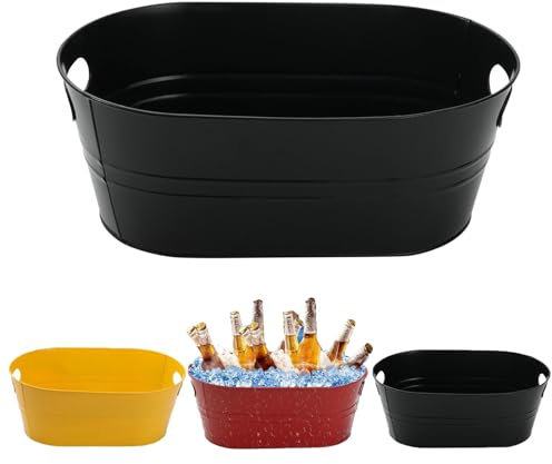 Galvanized Metal Ice Buckets, Multicolor Ice Bucket, Colorful Ice Bucket, 4 Gallon Large, with Carry Handle, Ideal for Parties, BBQs and Bars Cooling Bottles, Cans of Beer or Soft Drinks (Black)