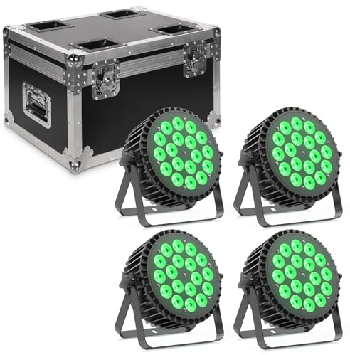 DELIBANG 4 phares LED Par avec étui de flight, 200W, 18 LED, 8GH, RGBW+DMX512, mode actif, éclairage DJ, effet lumière pour spectacle, bar, kTV, fête, Halloween