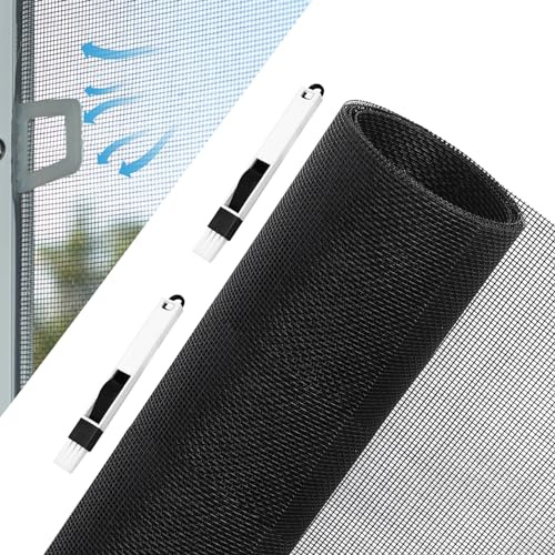 CHENYU Insektenschutzgitter Bringen Sie 2 Pinsel mit Fliegengitter Fiberglas Schwarz Fliegennetz Meterware 120 X 250 cm Kann Geschnitten Werden Anti-Mücken-Belüftung Geeignet für Türen Und Fenster