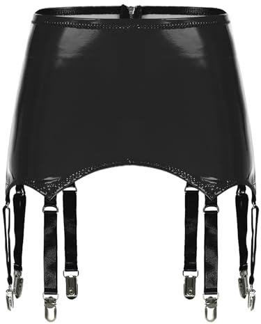 inhzoy Damen Strapsgürtel Leder Mit 8 Halter Lack Latex Strumpfhalter Strapshalter Mit Verstellbare Clip Hüftgürtel