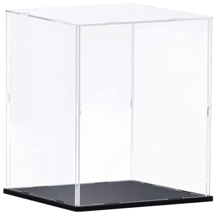 TA-VIGOR Acrylic Clear Display Box, 30 x 30 x 40cm Assemble Countertop Case Cube Storage Box Organizer Stand Dustproof Protection Showcase with Black Base for Collectibles Storage