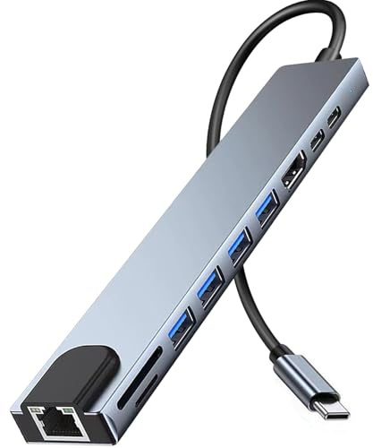Adaptador HDMI Ethernet USB C, estación de acoplamiento USB C 10 en 1 con HDMI 4K, Ethernet RJ45, lector de tarjetas SD/TF, USB 3.0/2.0, PD 100W, USB C, LAN USB C Dongle para MacBook Pro/Air, iPad