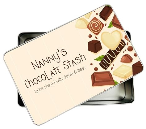 allaboutthebump Personalised Nanny's Chocolate Stash | Cookie Treat Tin for Mum | Nanny | Aunty (19.5cm x 12.5cm x 5.5cm) [Ideal Christmas, Mothers Day or Birthday Gift Present]