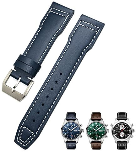 GSZCCZS 20 mm 21 mm Rindsleder-Armband, geeignet für IWC-Fliegeruhren, Portugieser-Armbänder, Mark 18, weiches blaues Armband