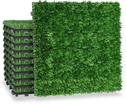 FIVMEN Lot de 44 dalles de gazon artificiel à clipser - 30 x 30 cm - Pour balcon, terrasse, balcon - Résistant aux intempéries - Avec fonction de drainage - Revêtement de sol en plastique synthétique