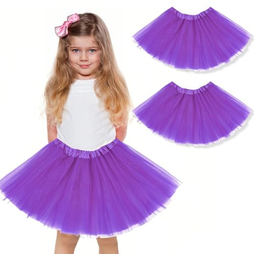 WKRTDY 2 Faldas de Tutú y Tul para Niñas, Faldas de Baile de Ballet elástico, Púrpura Oscuro, 3 Capas