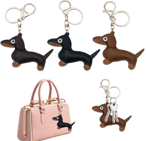 FOSDICK 3Stück Dackel Schlüsselanhänger, Bag Charms Dackel Leder, Dachshund Taschenanhänger, Süße Dackel Anhänger, Taschen Anhänger, Dachshund Keychain Cute für Lieblingsmensch Frauen Männer Kinder