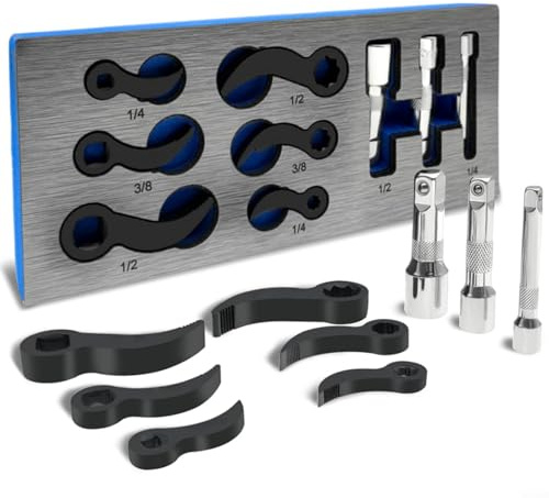 Alanmoship 9PC Pry Bar Wrench Adaptor Kit Metal Crowbar Adapter Head Tool Set for Car Repairs Tight Spaces 1/2 3/8 1/4 Inch Drive Breaker Bar Ratchet Conversion