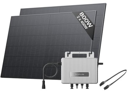 Kit solaire pour balcon EcoFlow STREAM, Micro-onduleur avec une puissance de sortie jusqu'à 800 W relié au réseau, panneaux solaires 400 W*2, Wi-Fi et APP, idéal pour balcons, jardins, toits et murs