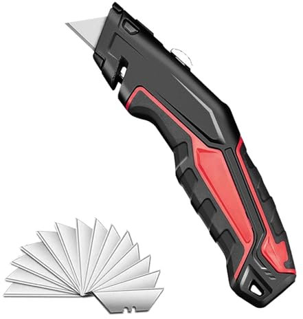 Taglierino Cutter Professionale Coltello Multiuso, Taglierino Retrattile in Metallo con 14 Lame Retrattili SK-5, Lama a Cambio Rapido, per Tagliare Fogli di Plastica, Scatole, Corda(18.2 * 4.2cm/1)