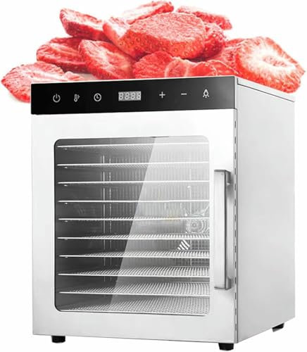 Dehydrator Due To Food And Cecina Freezing, Large -Capacity Stainless Steel Food Dehydrator Of 10/12 Trays, With Maximum Temperature Control Of 194