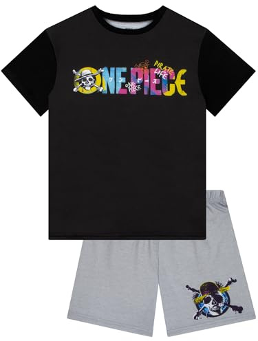 One Piece Pigiama Bambino, Pigiami Ragazzo Manica Corta, Pigiama Corto Ragazzo Estate, Nero 7-8 Anni