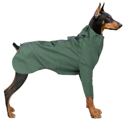 SUNGOOYUE Hund Regenmantel, Reflektierende wasserdichte Außenjacke mit Vorderer Beindesign, Einstellbarer Kordeladring, Reißverschluss, für Leinenloch, Leicht, für Mittlere Große Hunde, Größen