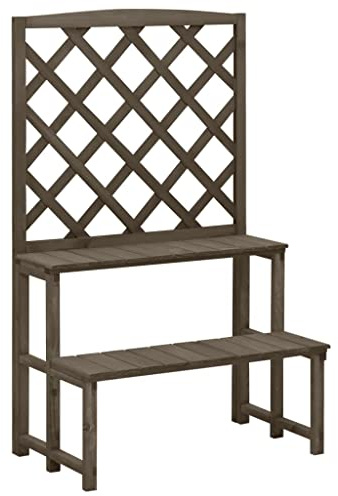 Blomtrappa med spaljé, grå, 70 x 42 x 115 cm, massiv gran i massivt trä, för utomhusväxter, dekorativ blomhylla, trädgårdsstativ
