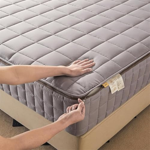 Coprimaterasso Matrimoniale Personalizzabile con Cerniera, coprimaterasso Morbido e Traspirante con Cerniera, coprimaterasso Antipolvere-Gray- 135x190+5cm