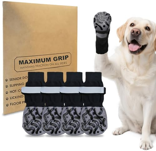 2 par hundstrumpor med tassstopp, hundstrumpor med grepp, halkfria hundstrumpor, justerbara hundtassskydd, hundskor, stövlar för skadade tassar, trägolv, inomhuspromenader (svart, storlek L)