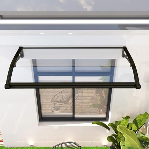 ZENSTYW Tettoia per Finestra in Policarbonato,Garden Pensilina da Esterno con Grondaia Integrata,Pensilina da Esterno,Tenda da Veranda Pensilina in Alluminio(W100*120cm/39.4 * 47.2in)
