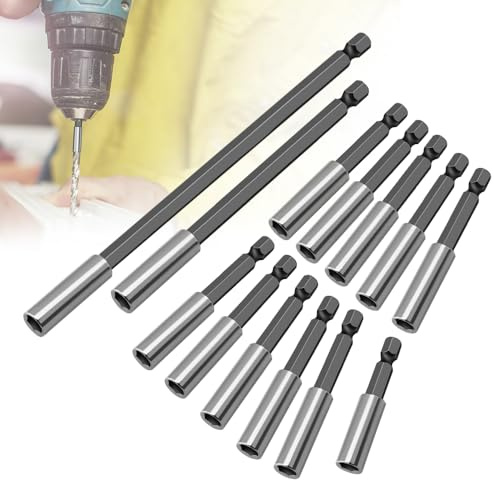 FuxFuis 13 Pz Porta Inserti Magnetico Universale, 1/4 Portainserti per Trapano/Avvitatore, Porta Inserti Magnetico Lungo Esagonale, Portainserti Prolunga Avvitatore in Acciaio al Carbonio 5/6/10/15cm