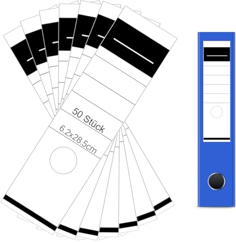 SKDFHOD 50 Stück Ordnerrücken Einstecken 28.5x6.2cm, Ordnerrücken Selbstklebend, Rückenschilder Qrdner, Ordner Rückenschilder Selbstkleben, Weiß Ordner Etiketten, für Büro Bibliothek Familie