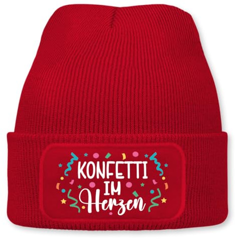 Prozente Momente Konfetti im Herzen – lustige Wintermütze | Beanie für Damen & Herren, warm, elastisch & Unisex, Strickmütze mit Patch & Druck, perfekt für Après-Ski, Weihnachtsmarkt & Fasching