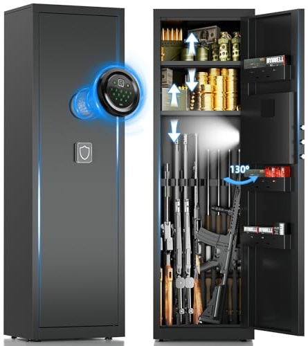 5-8 Long Gun Safe for Rifles and Pistols with Digtal Keypad, Quick Access Rifle Safe with Dual Alarm and Mute Mode, Gun Cabinets for Rifles and Shotguns with 2 Removable Shleves, Easy Assemble