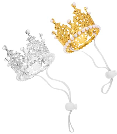 VERDANVERSE 2 Stück Glitzer Krone Partyhüte für Katzen und Kleine Hunde Verstellbare Leichte Tiara Kopfbedeckung als Geburtstagsdeko und Fotoaccessoire für Haustiere