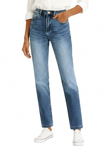 Cicy Bell Pantaloni da donna in denim, taglio dritto, a vita media, skinny con tasche, 50