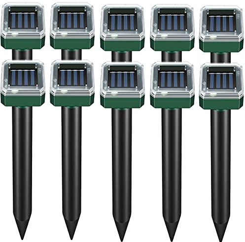 Solar Mole Repellent 10 Pack Sonic Gopher Repellent Vole Sanke Chaser Mole Deterrent Sonic Spikes Repellent Ultrasonic Pest Control Outdoor Keep Moles Out of Yard Lawn