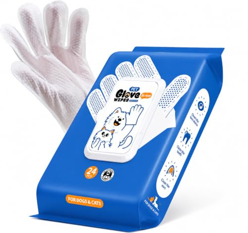 TruSky Pro Pet Glove Wipes for Dog, Wash Free, Thickened, 24 Pcs Pet Cleaning Grooming Gloves for Daily Care and Traveling, Easy Use on Fur Face, Body, Ear, Eye, Paws and Bum