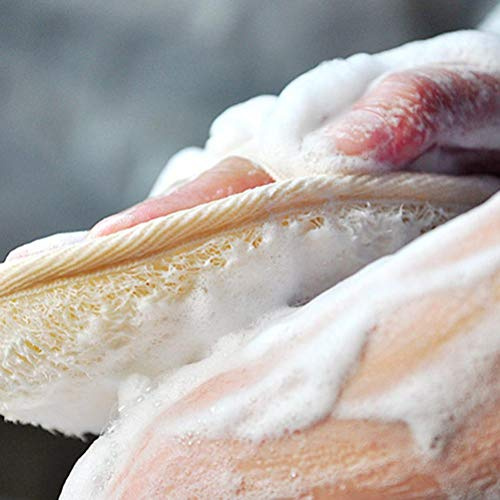 OEBUAFI Éponge de Bain en Luffa Naturelle, Serviette de Bain Exfoliante, éponge de Réutilisable avec Mousse Efficace pour les Soins de la Peau contre l'acné, Lavage du Visage et du (Serviette beige)