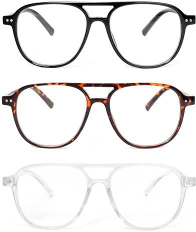 KoKoBin 3 Pack Übergröße Flieger Vintage Lesebrille Herren und Damen Rund Federscharnier lesebrillen Anti Licht Brillen
