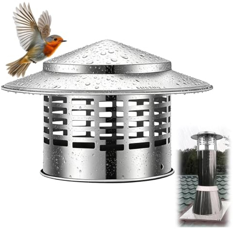 Schornsteinabdeckung mit Vogelschutz, Wetterfeste Kaminhaube aus Edelstahl, Rund, Regenhaube Schornstein, mit Gitter, 110 mm, 160 mm, 200 mm(200mm(7.9inch))
