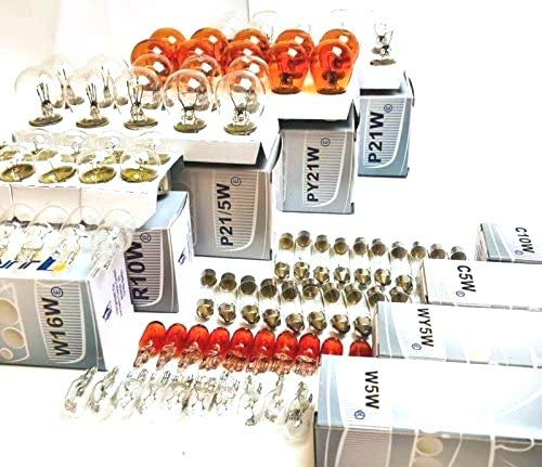 90x Stück 12V AUTOLAMPEN 10x P21/5W 10x P21W 10x PY21W 10x R10W 10x W16W 10x W5W 10x WY5W 10x C5W 10x C10W Beleuchtung Glühlampe Glassockel Glühbirne Soffitte
